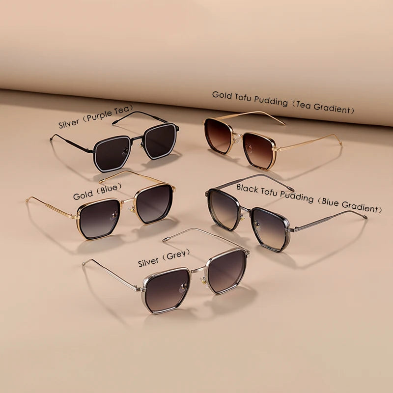 RBB Retro Polygon Square Sunglasses – UV400 Gradient Vintage Eyewear for Men & Women