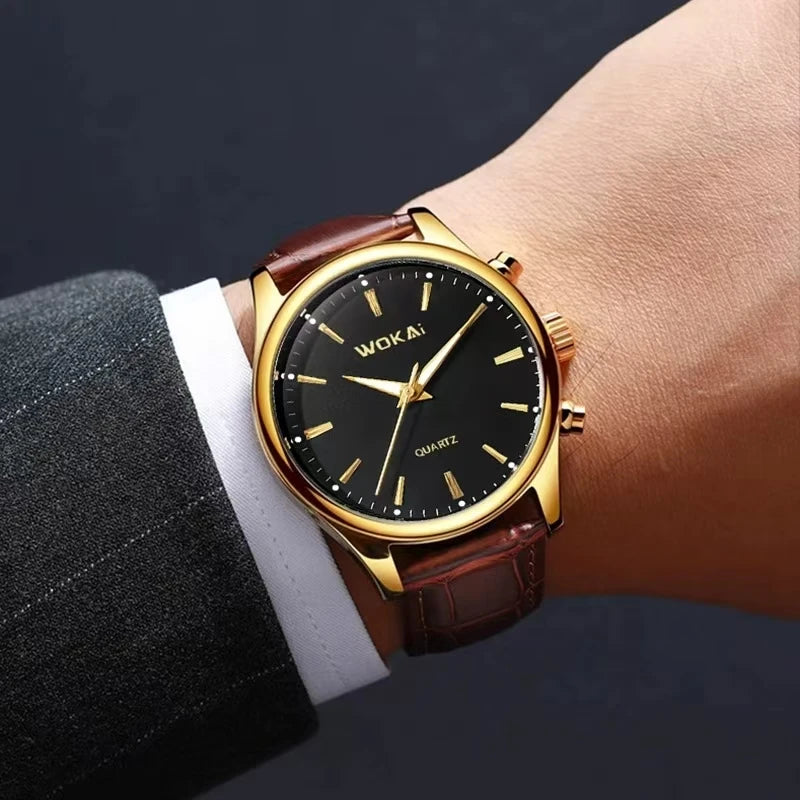 RBB Men’s Business Quartz Watch – High-Quality Leather Belt, Retro Classic Design, Waterproof