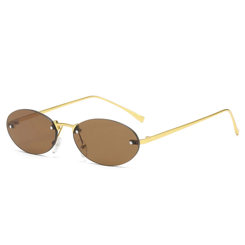 RBB Rimless Oval Punk Sunglasses – UV400 Frameless Metal Shades for Men & Women