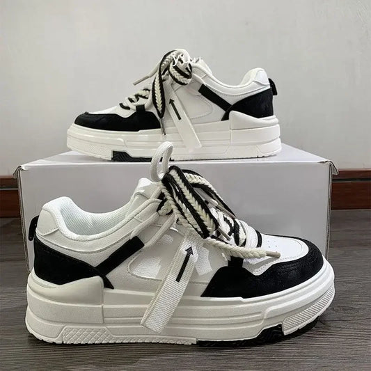 White Women’s Platform Sneakers – Vintage Kawaii Style, Vulcanized Casual Tennis Shoes