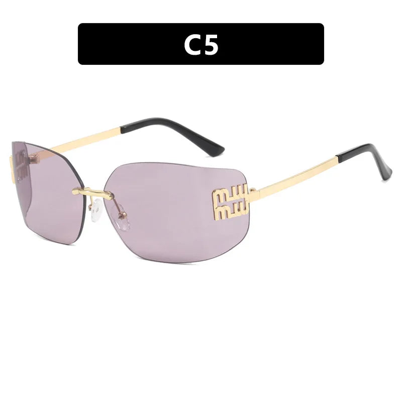 RBB Classic Rimless Rectangle Sunglasses for Women – Luxury Gradient Shades