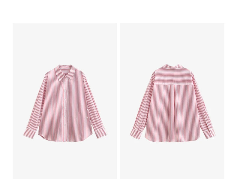 TOYOUTH Women Blouse Shirt 2025 Spring New Lyocell Long Sleeve Striped Cotton Sunscreen OL Shirt Tops
