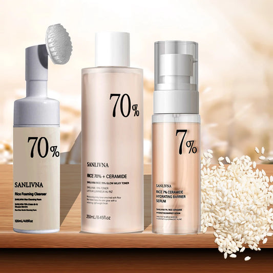 Rice Extract Skincare Set – Toner, Niacinamide Serum & Cleansing Foam