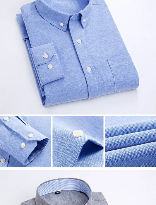 RBB Men's Oxford Long Sleeve Shirt – Slim Fit, Wrinkle-Free Casual Workwear for All Seasons