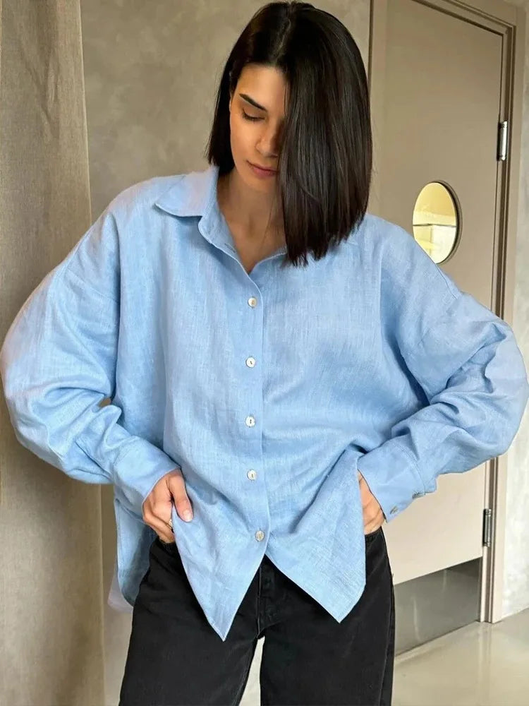 Epligg Women's White Shirt Long Sleeve Elegant Pink Loose Fashion Blouse Summer Vintage Basic Top Collar Shirt for Women