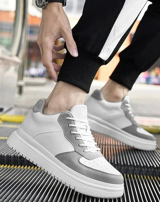 PDEP Men's 10cm Elevator Sneakers – White Leather, Sport Style