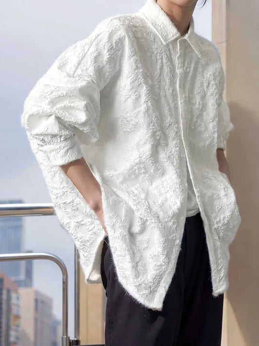 RBB Women's Crumpled Jacquard Shirt – Loose Fit Batwing Sleeve Casual Top