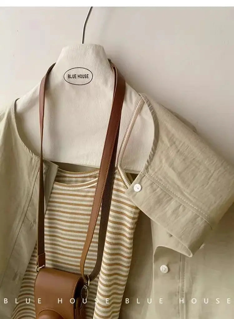 Fall Korean Sle Casual Long Sve irt Women's Versatile Artistic Outerwear round Ne Top Coat Women Loose Fit Commute S...