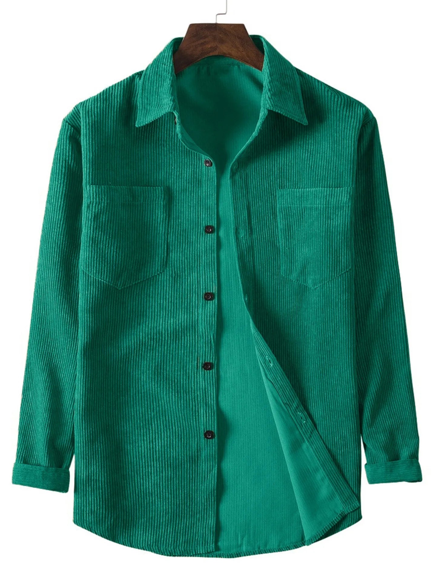 RBB Men’s Casual Corduroy Long Sleeve Lapel Shirt – Solid Color