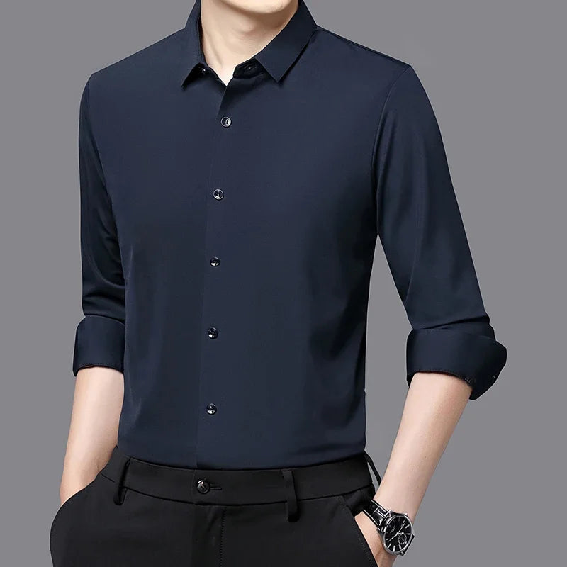 RBB Men’s Premium Ultra-Stretch Long Sleeve Shirt – Silky Formal & Casual Wear