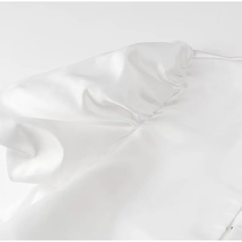 Spring Summer New Women's Fashion Casual Shirt Satin Bubble Sleeves Round Neck Loose Short Top Female Elegant Solid Blouses