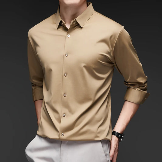 RBB Men’s Premium Ultra-Stretch Long Sleeve Shirt – Silky Formal & Casual Wear