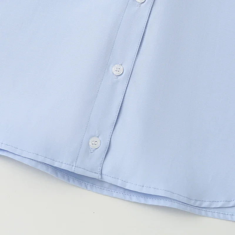 TRAF 2025 Women's Shirt Long Blue Shirt Women Spring Long Sleeve Oversize Shirts Blouses Korean Style Casual Button Up Shirts
