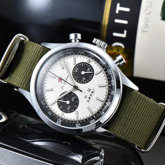 RBB Men's 42mm Pilot Chronograph Quartz Watch – Panda Dial, Military Luminous Vintage Style