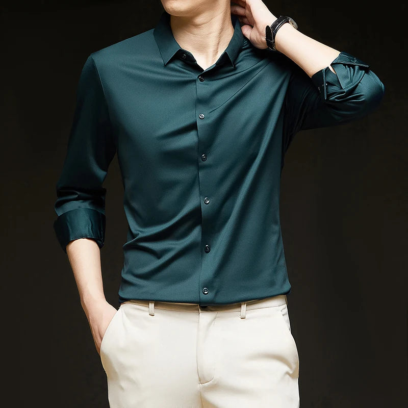 RBB Men’s Premium Ultra-Stretch Long Sleeve Shirt – Silky Formal & Casual Wear