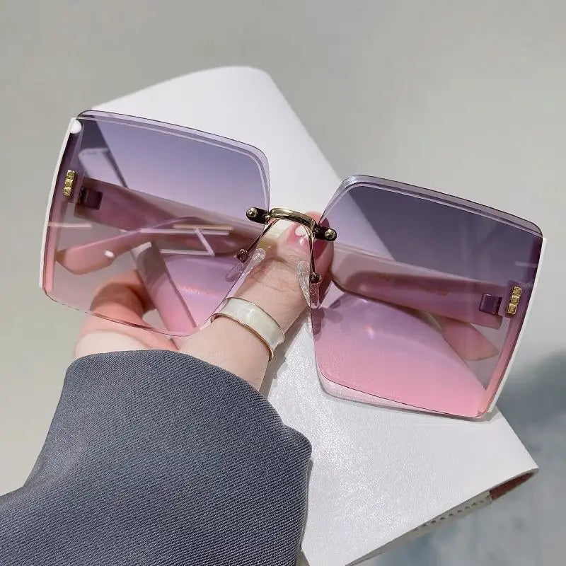 RBB Vintage Rimless Square Sunglasses for Women – Gradient Mirror Lens, Classic Retro Style