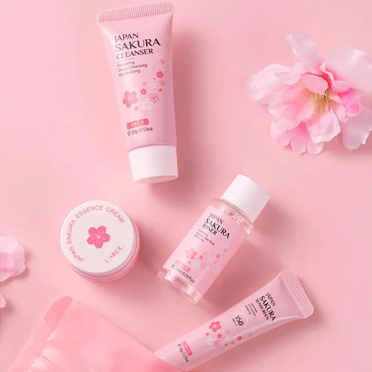 Sakura Skin Care Set – Cleanser, Serum, Toner, Sunscreen & Cream for Women
