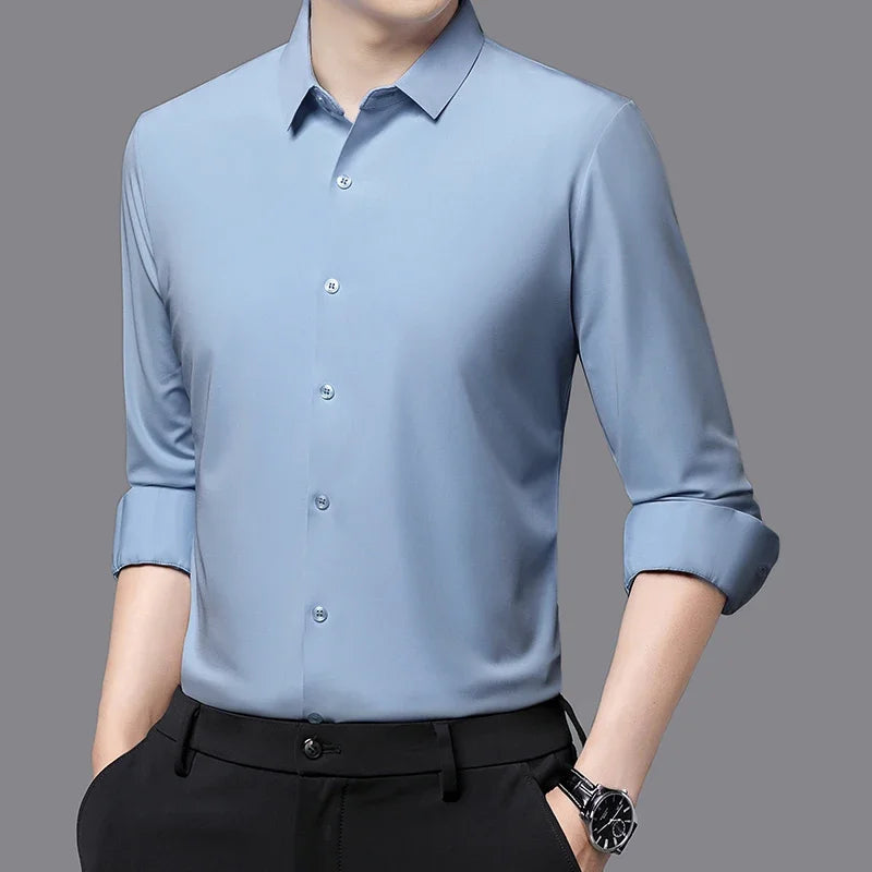 RBB Men’s Premium Ultra-Stretch Long Sleeve Shirt – Silky Formal & Casual Wear
