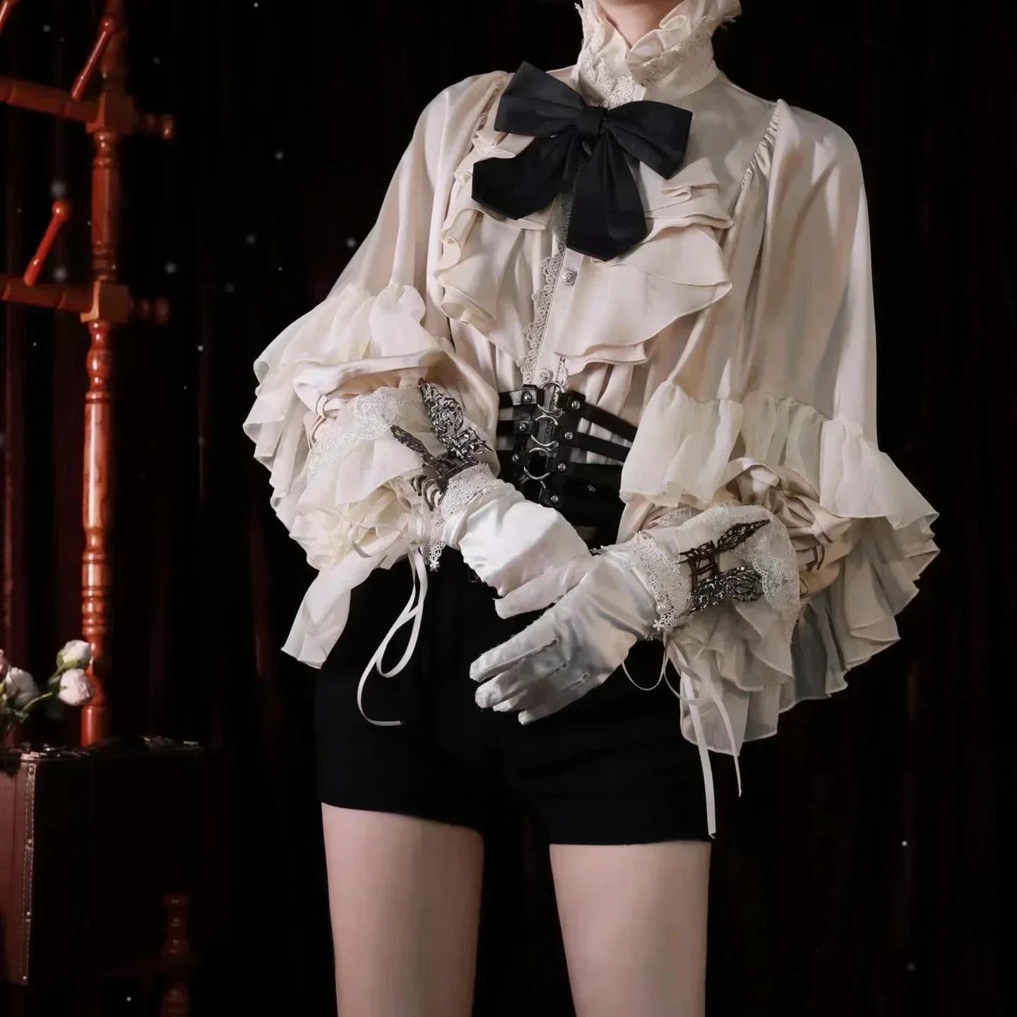 Gothic Style Batwing Sleeve Shirt Women Lolita Loose Spring Autumn Ladies Elegant Red and Black Top Blouse Solid Color Blouse