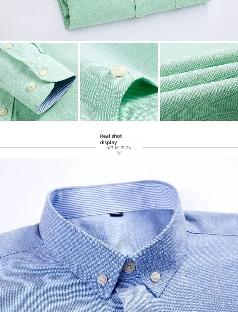 RBB Men's Oxford Long Sleeve Shirt – Slim Fit, Wrinkle-Free Casual Workwear for All Seasons