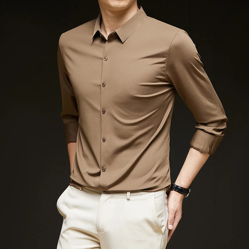 RBB Men’s Premium Ultra-Stretch Long Sleeve Shirt – Silky Formal & Casual Wear