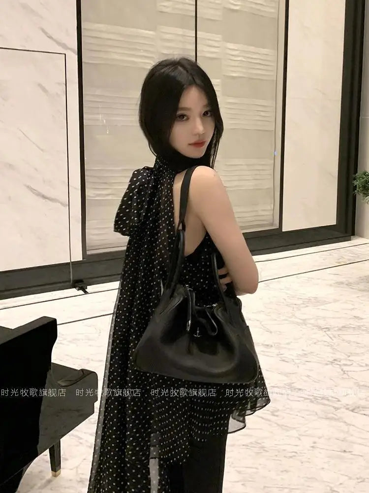 Women Blouses Sleeveless Polka Dots Loose Kawaii Lace-up Sweet Elegant Bow Temperament Design Korean Style Summer Fashion Chic