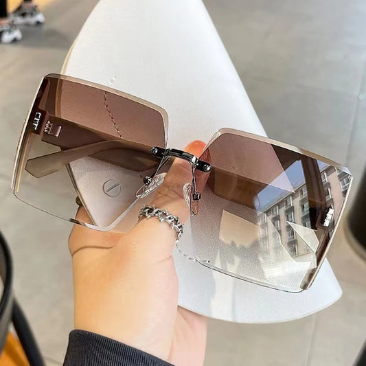 RBB Vintage Rimless Square Sunglasses for Women – Gradient Mirror Lens, Classic Retro Style