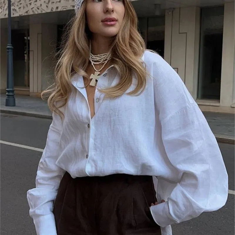 Epligg Women's White Shirt Long Sleeve Elegant Pink Loose Fashion Blouse Summer Vintage Basic Top Collar Shirt for Women