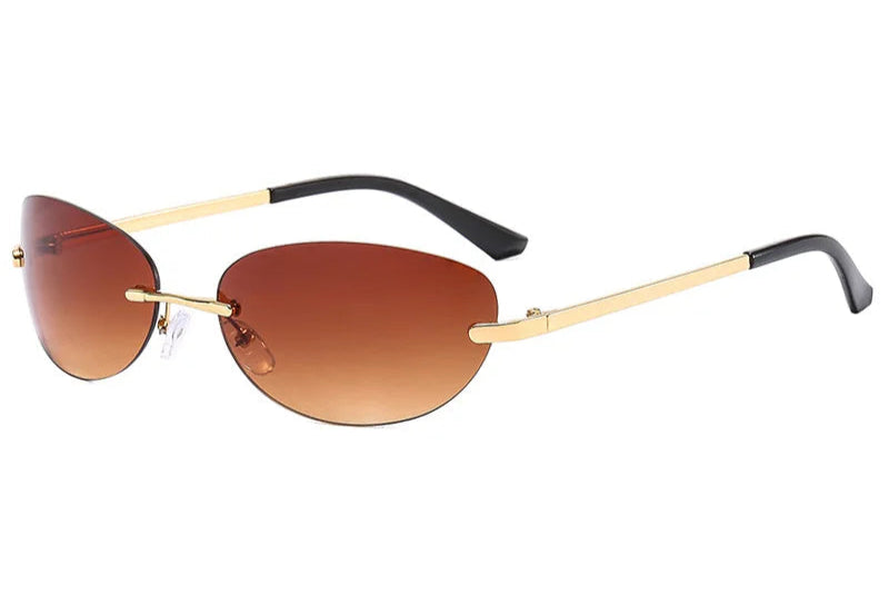 RBB Y2K Oval Rimless Sunglasses – Women’s Fashion Wrap Around Eyewear