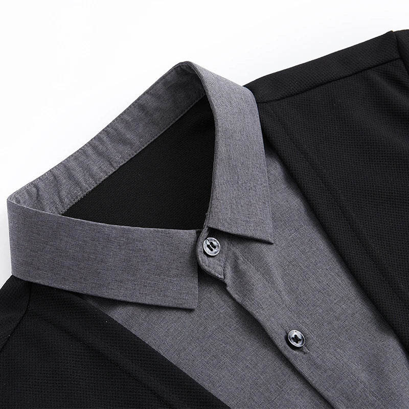 RBB Men’s Casual Long Sleeve Two-Piece Style Shirt – Comfortable Korean Fashion