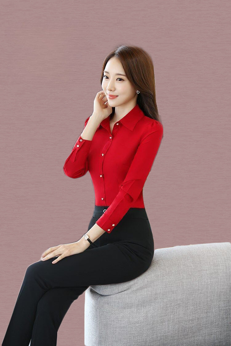 Red Women's Shirt Long Sleeve Blouse Autumn Women Shirts and Blouses Korean Fashion Slim Business Dress Shirt Women's Work Shirt