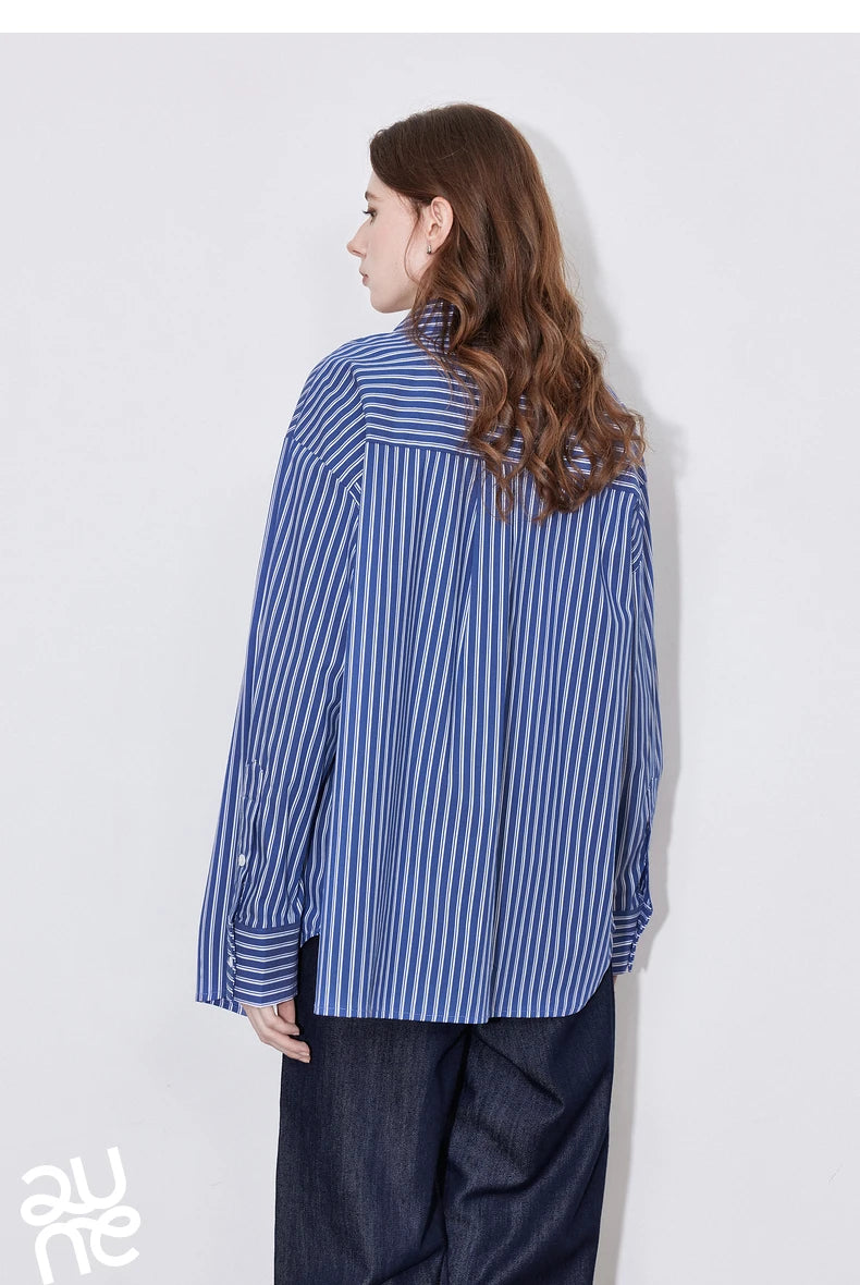 TOYOUTH Women Blouse Shirt 2025 Spring New Lyocell Long Sleeve Striped Cotton Sunscreen OL Shirt Tops