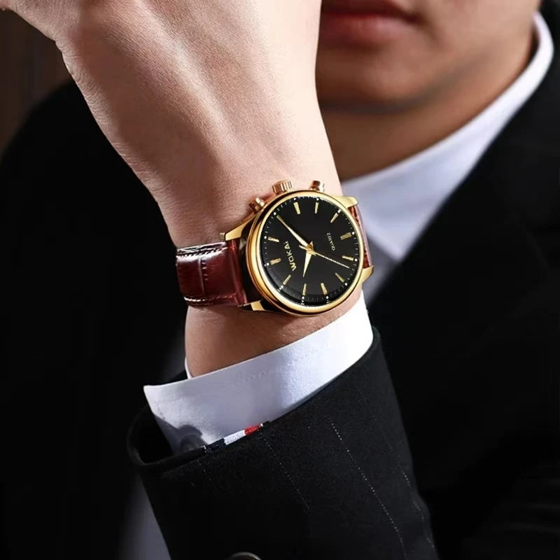 RBB Men’s Business Quartz Watch – High-Quality Leather Belt, Retro Classic Design, Waterproof