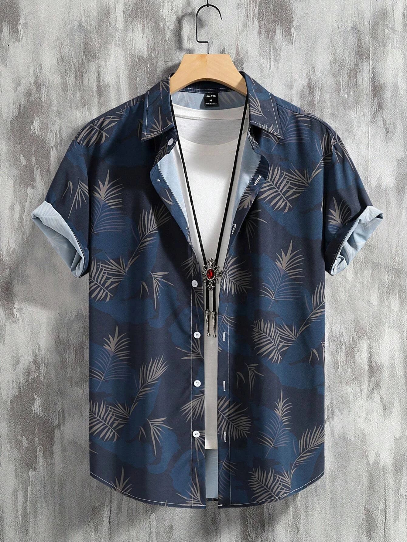 RBB Men’s Coconut Tree Print Shirt – Casual Summer Button-Down