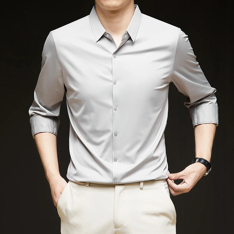 RBB Men’s Premium Ultra-Stretch Long Sleeve Shirt – Silky Formal & Casual Wear