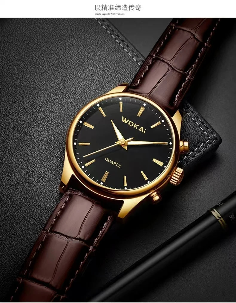 RBB Men’s Business Quartz Watch – High-Quality Leather Belt, Retro Classic Design, Waterproof