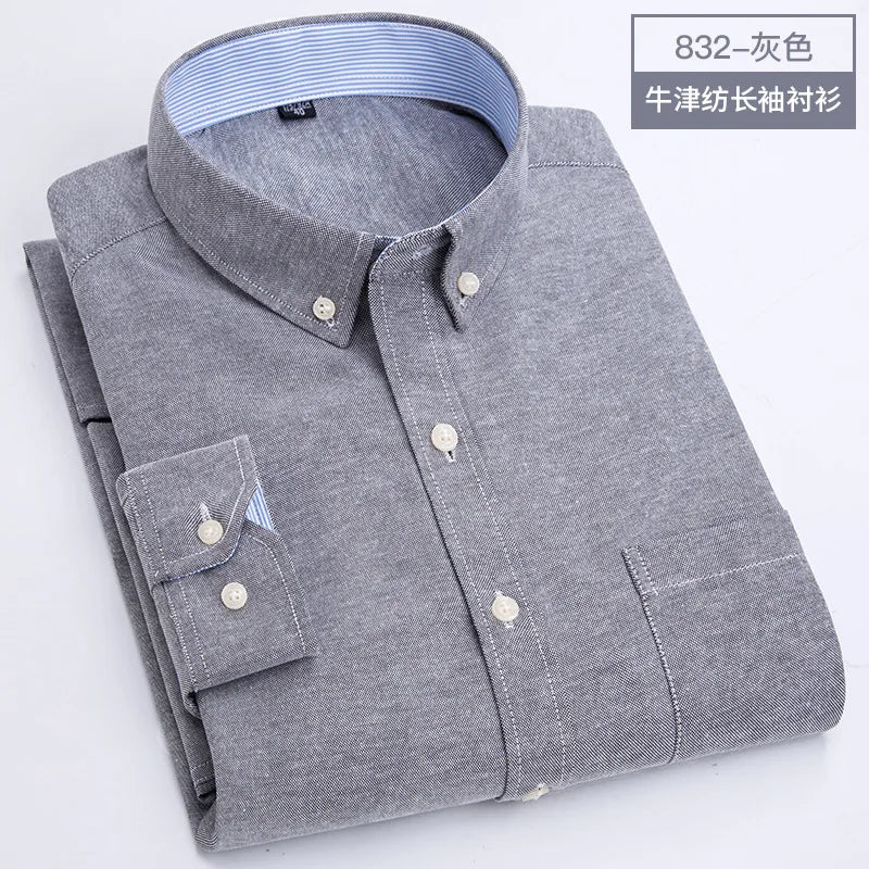RBB Men's Oxford Long Sleeve Shirt – Slim Fit, Wrinkle-Free Casual Workwear for All Seasons