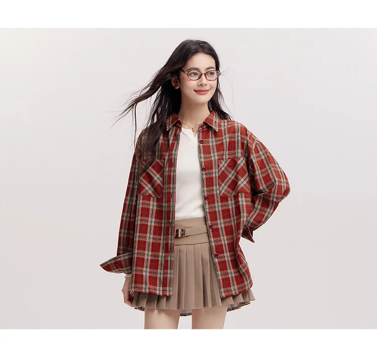 Semir Long Sleeve Shirt Women Mid-long Style Oversize Spring 2025 New Spring Checkered Top Vintage