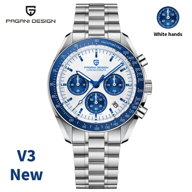 RBB 2025 DESIGN V5 Moon Men's Luxury Quartz Chronograph Watch – Waterproof Sport Stainless Steel Timepiece