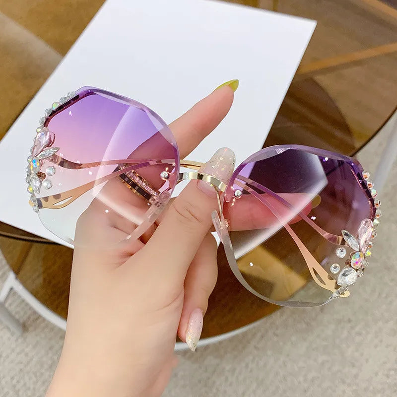 RBB Diamond Rimless Cut-Edge Sunglasses – Women’s Face-Slimming Eyewear