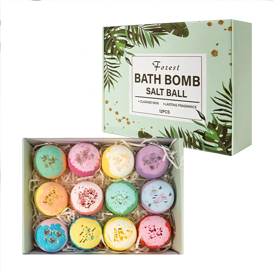12pcs Bath Bomb Gift Box – Essential Oils, Moisturizing Spa Set