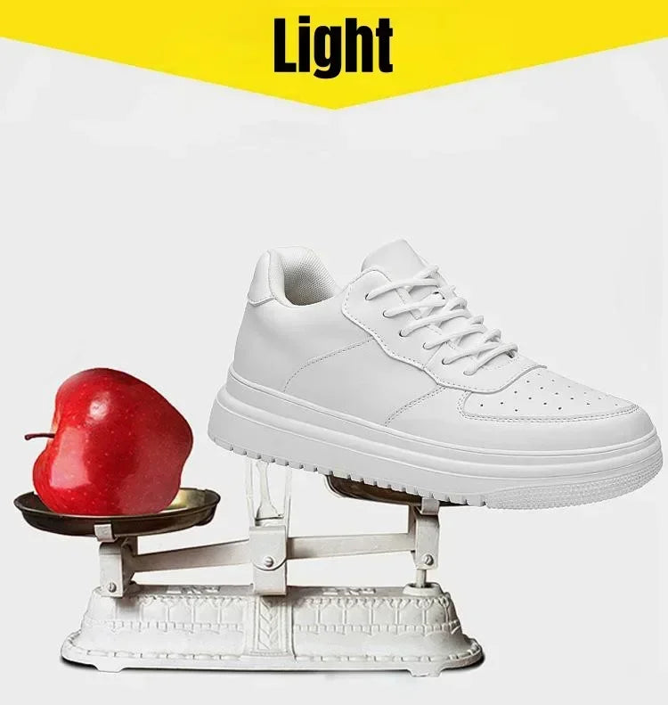 PDEP Men's 10cm Elevator Sneakers – White Leather, Sport Style