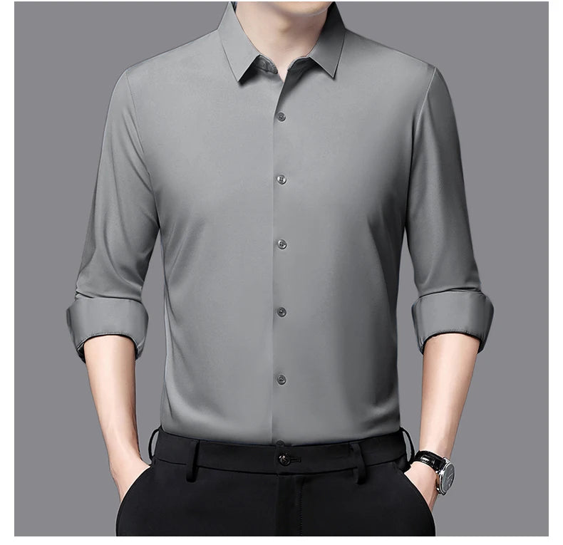 RBB Men’s Premium Ultra-Stretch Long Sleeve Shirt – Silky Formal & Casual Wear