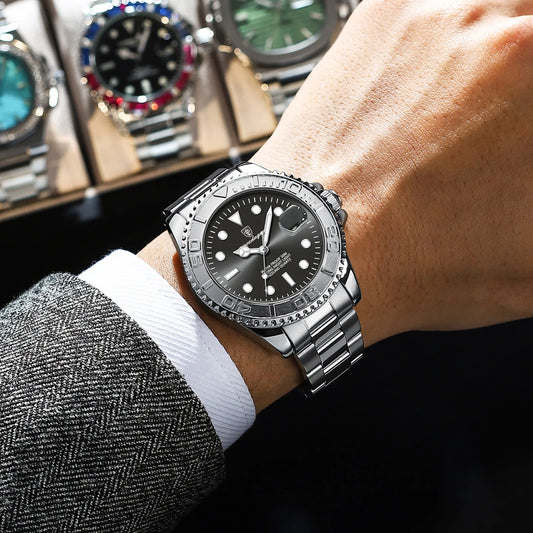 RBB Men’s Waterproof Luminous Stainless Steel Quartz Watch – Business Date Wristwatch with Gift Box