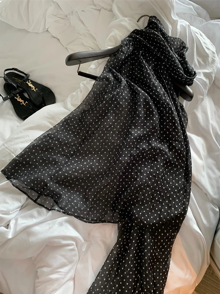 Women Blouses Sleeveless Polka Dots Loose Kawaii Lace-up Sweet Elegant Bow Temperament Design Korean Style Summer Fashion Chic