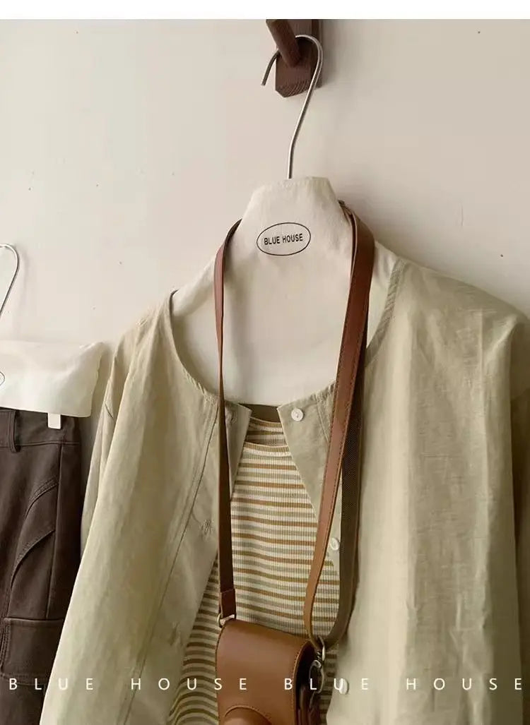 Fall Korean Sle Casual Long Sve irt Women's Versatile Artistic Outerwear round Ne Top Coat Women Loose Fit Commute S...