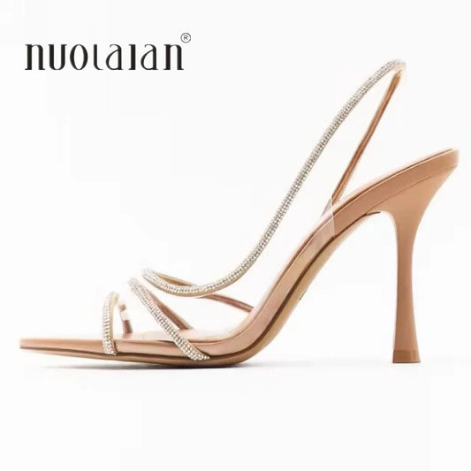 RBB Women’s Crystal Slingback High Heels – Summer Sexy PVC Pointed Toe Pumps