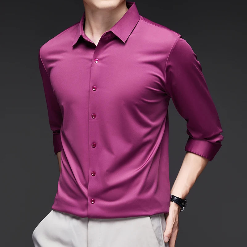 RBB Men’s Premium Ultra-Stretch Long Sleeve Shirt – Silky Formal & Casual Wear