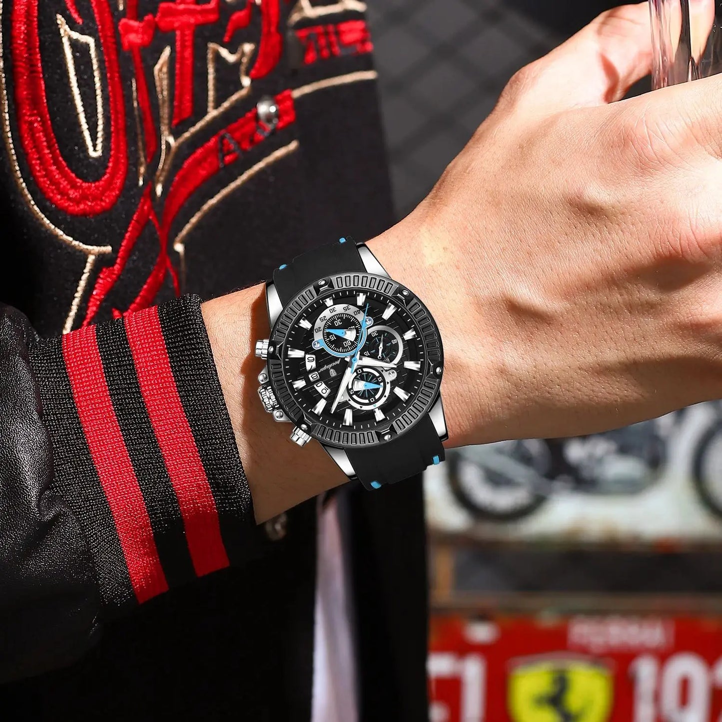 RBB  Men's Sport Chronograph Watch – Silicone Strap, Waterproof, Luminous, Date Display