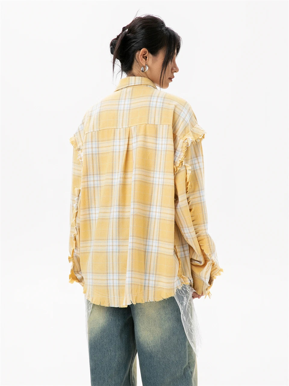 Elegant Women's Blouses 2024 Autumn 100 Cotton Yellow Plaid Shirts for Women Ladies Clothes in Offers Women's Long Sleeve Top
